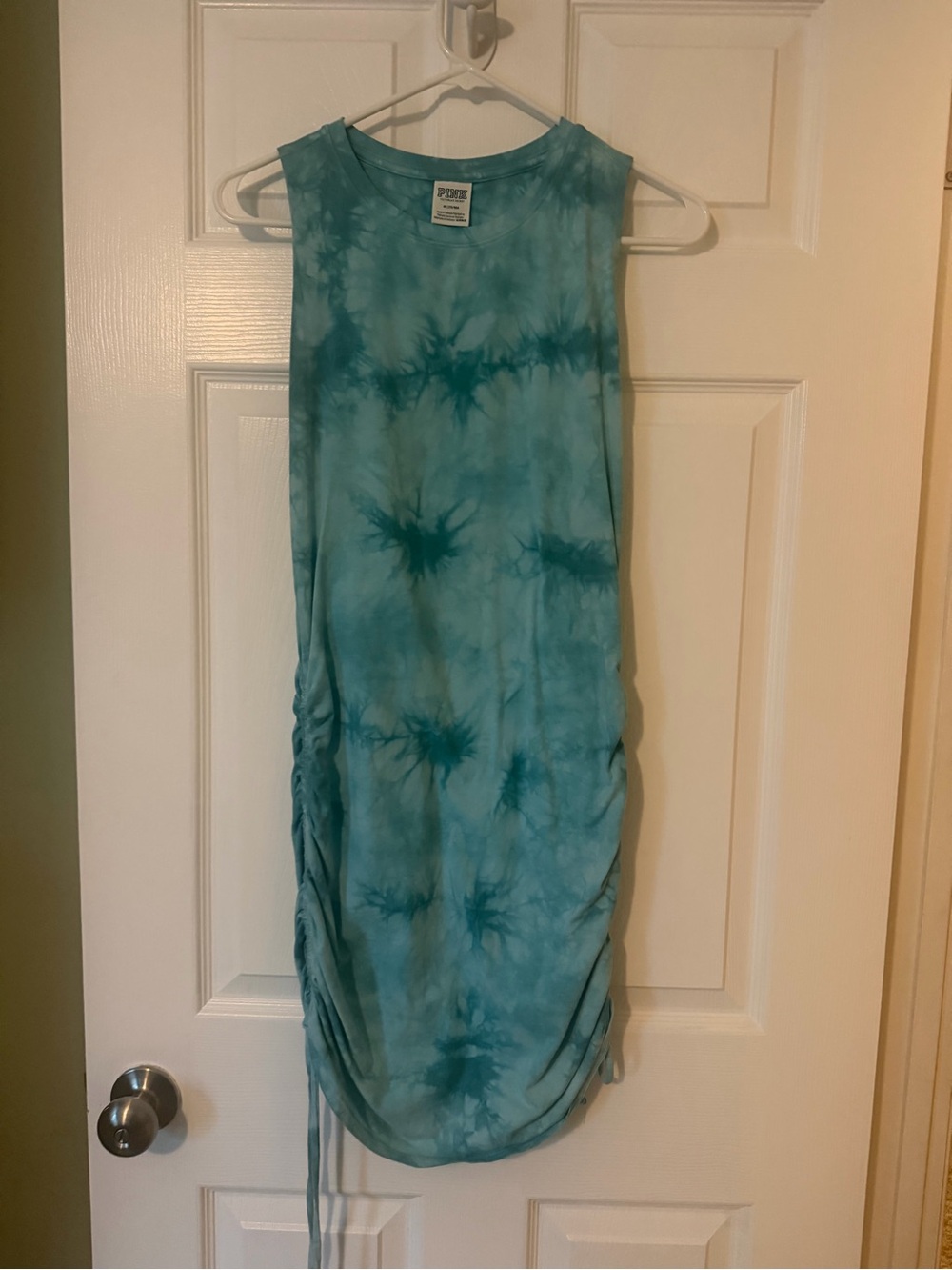 PINK Victoria's Secret Teal Tie-Dye Ruched Side Tank